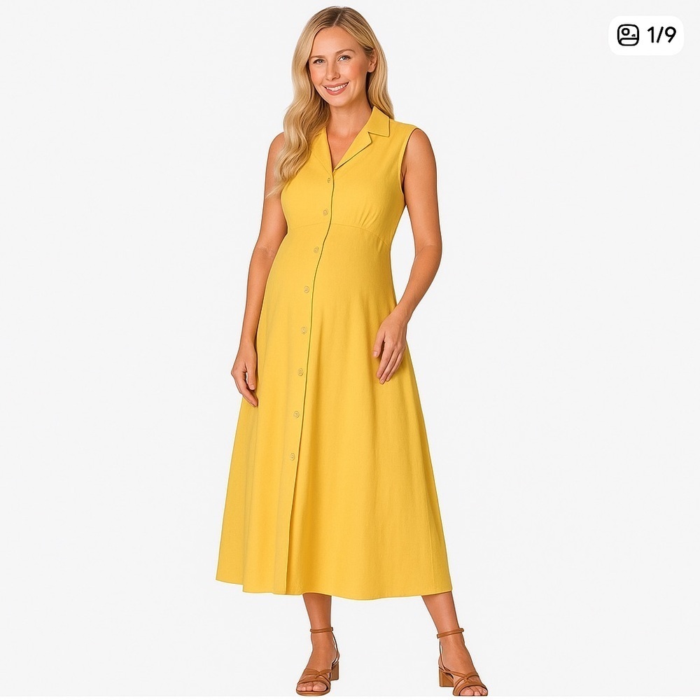 Amazon Essentials Yellow Pleated Midi Sundress